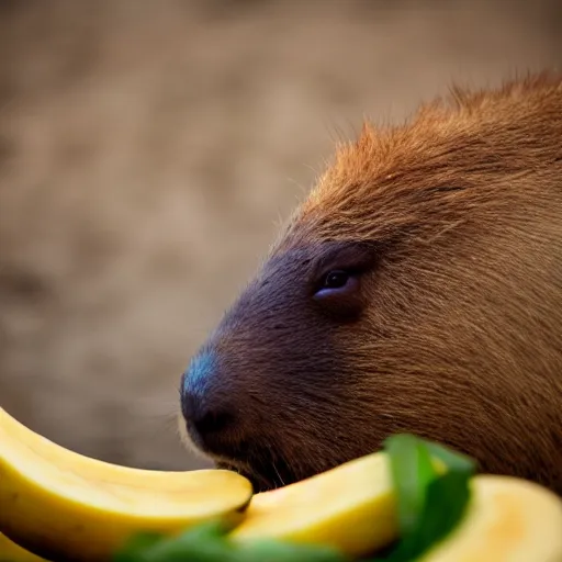 Prompt: professional photography of capybara eating a banana