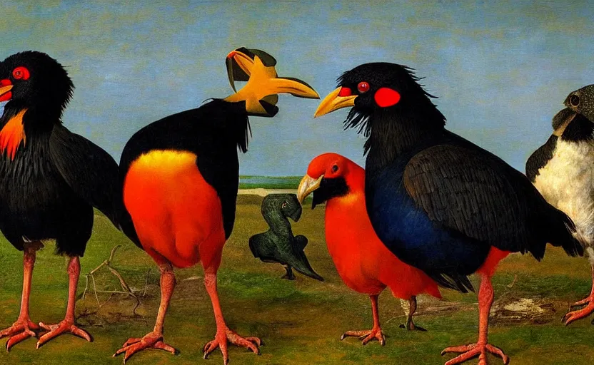 Prompt: a group of pukeko in the style of Caravaggio, digital art, high quality, highly detailed, high coherence, anatomically correct, Caravaggio, concept art, golden bay abel tasman new zealand, marterpiece