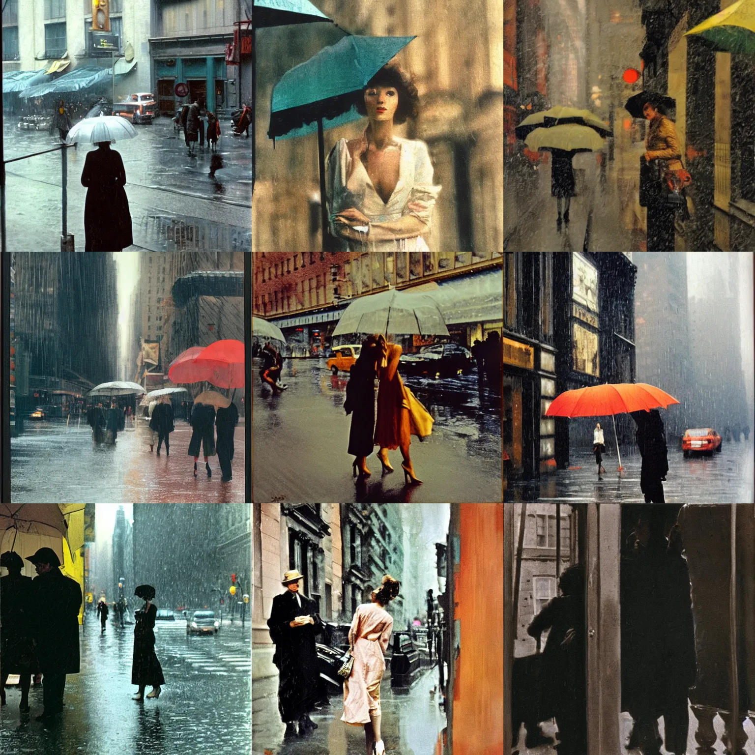 Prompt: rainy new York daydream by Saul Leiter and Tiepolo