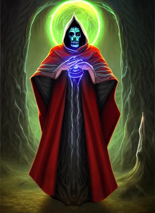 Prompt: ultradetailed painting of the necromancer, wearing a wizard cloak, crisp