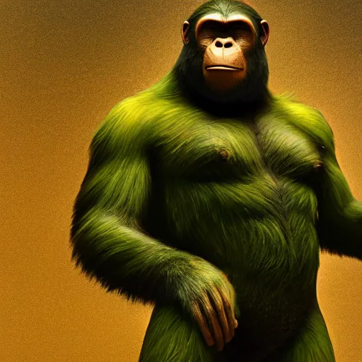 Prompt: God of the apes, green and gold, sci-fi, digital art, octane rendering