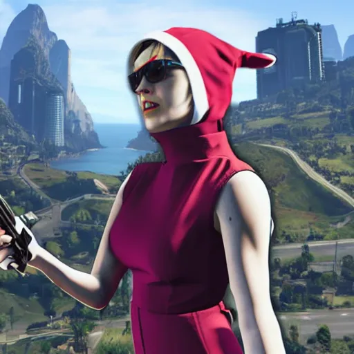 Image similar to eva elfie in gta 5 screensaver, game graphics, highly detailed, anotomically correct