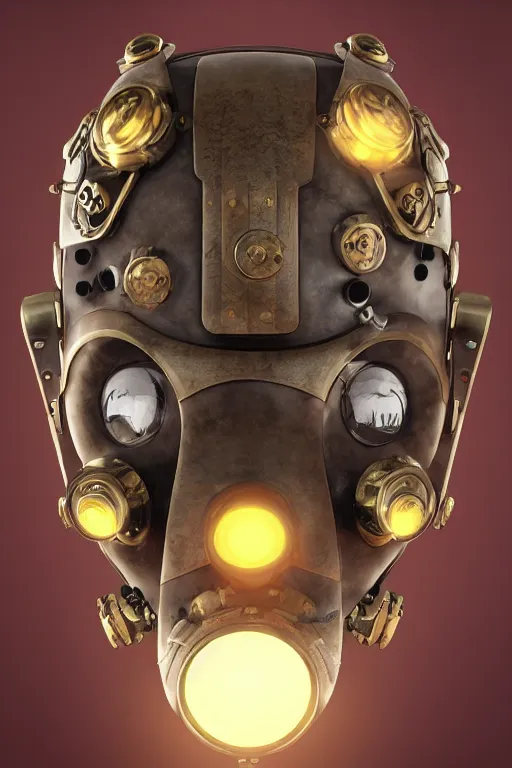 Image similar to steampunk mask minimalist fantasy art robot ninja helmet, global illumination ray tracing hdr fanart arstation by sung choi and eric pfeiffer and gabriel garza and casper konefal chaykin howard and campionpascale and cooke darwyn and davis jack