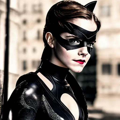 Prompt: Emma Watson as Catwoman, XF IQ4, 150MP, 24mm, f/1.4, ISO 200, 1/160s, natural light, Adobe Lightroom, photolab, Affinity Photo, PhotoDirector 365