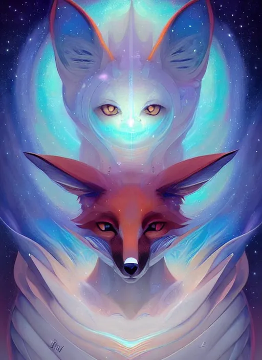 Image similar to symmetry!! virgo the fox!!!! highly detailed, high contrast, light reflection, trippy, nebula, trending on art station by artgem, by peter mohrbacher, by wlop, by ruan jia