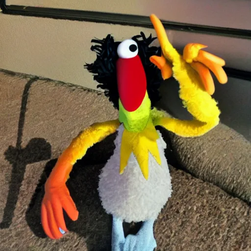 Image similar to clucky the goofy chicken muppet