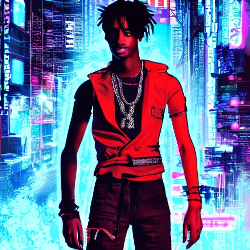 Image similar to playboi carti in cyberpunk style digital art 4 k the detailed super realistic