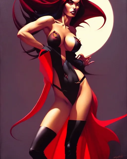 Image similar to peter mohrbacher, phil noto comicbook cover art, megan fox as vampirella