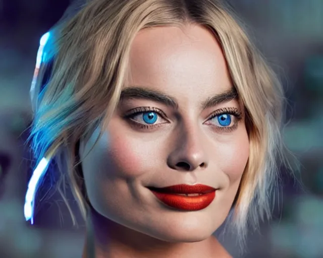 Image similar to margot robbie as led art, hyper detailed, award winning