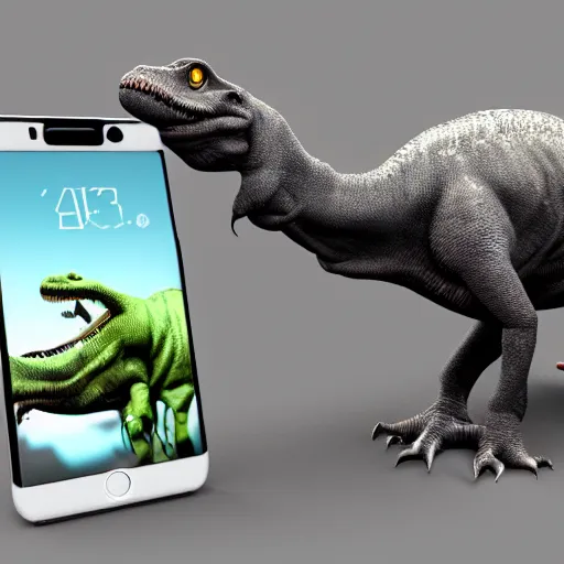 Prompt: photography, 3 d render, cellphone mixed with dinosaur, water,