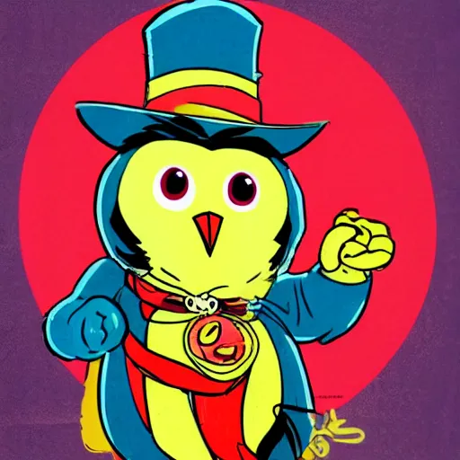 Image similar to cartoon owl dressed as the lone ranger from the children's 1990s cartoon show in the style of Garfield and friends