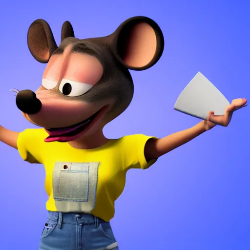 Prompt: 3 d render, portrait, headshot, closeup, anthropomorphic mouse, female, wearing denim short shorts and a off yellow tank top shirt, in the style of flushed away