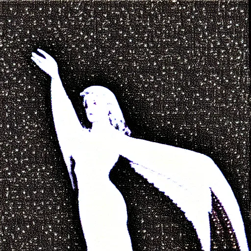 Image similar to vhs static overlay of angel apparition, vhs, 1 9 9 0, beautiful, highly realistic, highly detailed, vhs noise static, black and white, vhs glitch