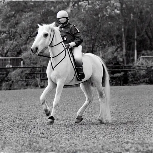 Prompt: A photograph of a horse riding an astronaut