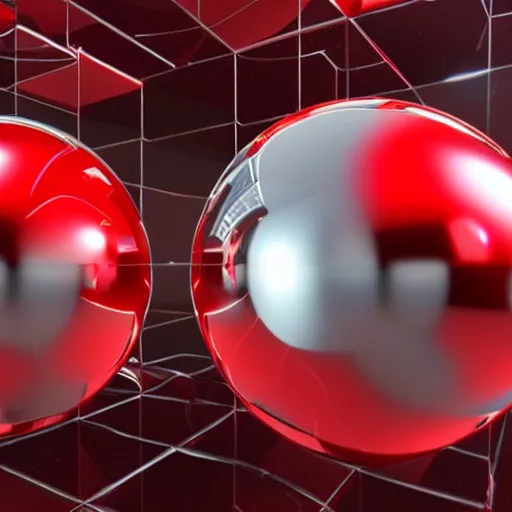 Prompt: chrome spheres on a red cube, rendered in octane