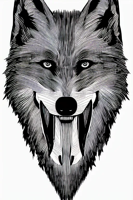 Image similar to Psychotic crisis portrait of a wolf head. pen sketch on white paper, simple black lines, lineart