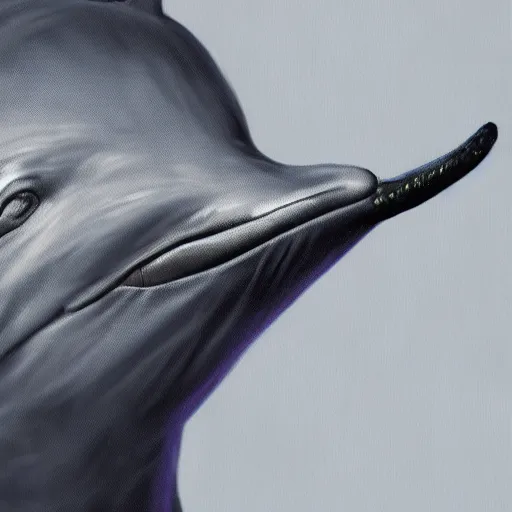 Image similar to An anthropomorphic grey dolphin wearing a white lab-coat, digital painting, close-up