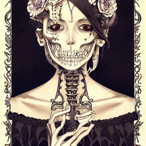 Image similar to anime manga skull portrait young woman skeleton, crown, fairies, intricate, elegant, highly detailed, digital art, ffffound, art by JC Leyendecker and sachin teng