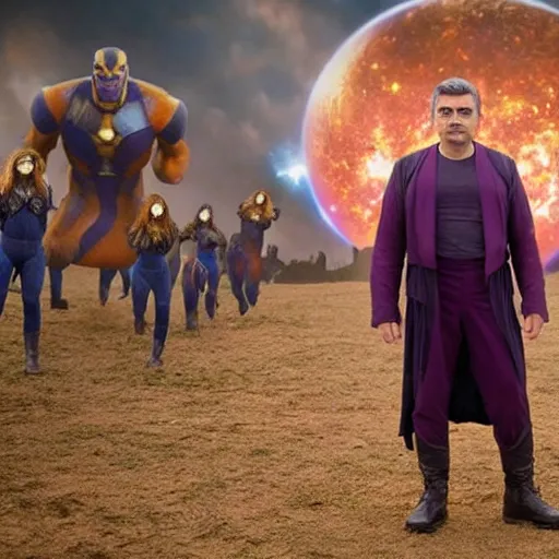 Image similar to Rowan Atkinson as Thanos in Avengers Infinity War