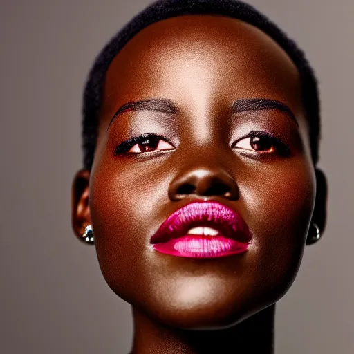 Image similar to Fully-clothed full-body close-up portrait of Lupita Nyong'o, XF IQ4, 50mm, F1.4, studio lighting, professional, 8K