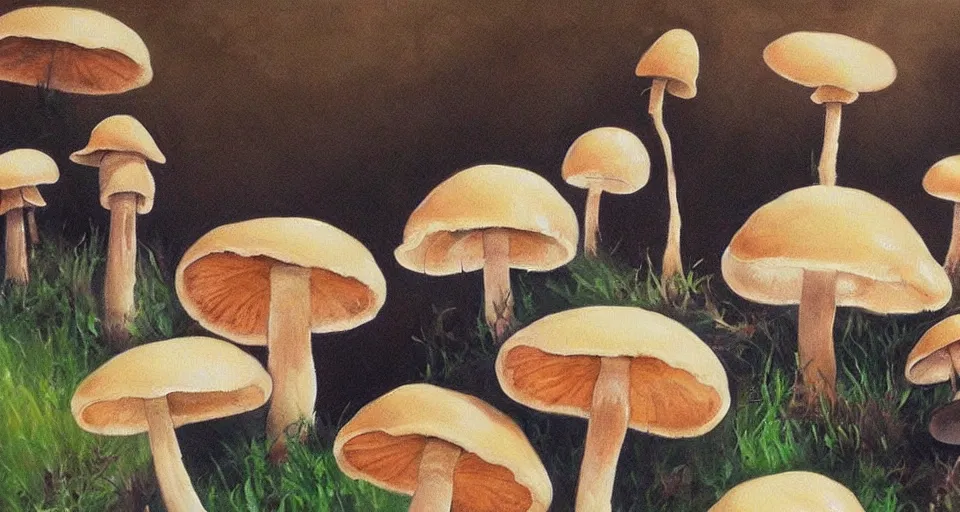 Prompt: a beautiful painting of mushrooms by Tokio Aoyama, Mario Martinez, David Normal