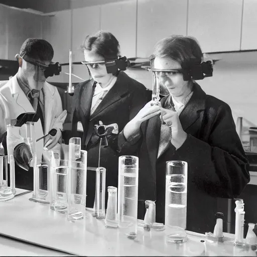 Prompt: fox animals conducting experiments in a chemistry lab, award winning photograph