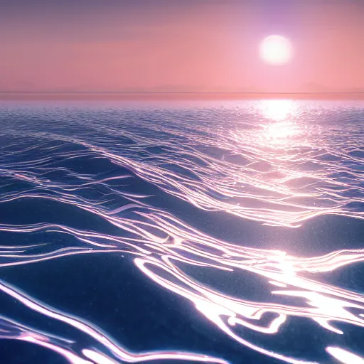 Prompt: stunning ultra realist waves reflections and refractions on the ocean, symmetry accurate features, focus, very intricate ultrafine details, blue purple aqua colors, award winning masterpiece, octane render