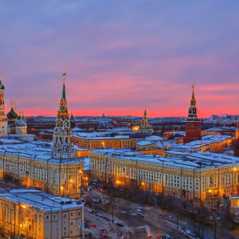 Prompt: photo of sunset in moscow