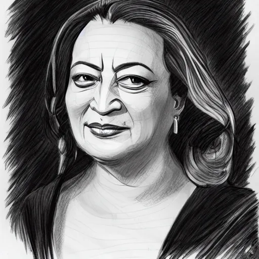 Image similar to sketch for Zaha Hadid portrait