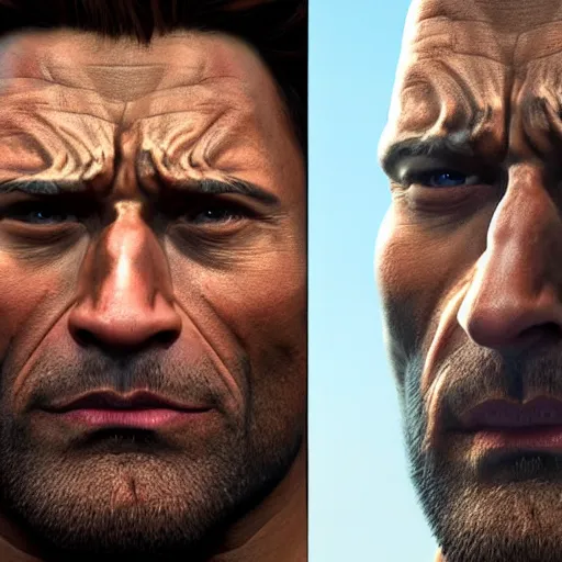 Prompt: Dwayne Johnson as Wolverine,muscle extremely detailed, fantastic details full face, mouth, trending on artstation, pixiv, cgsociety, hyperdetailed Unreal Engine, optimization 4k 8k ultra HD, WLOP