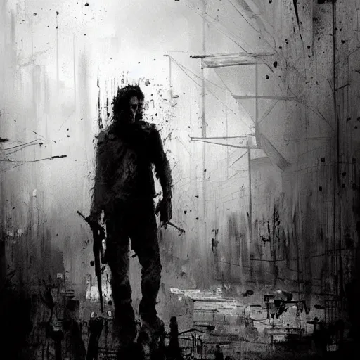 Image similar to the walking dead poster drawn by jeremy mann