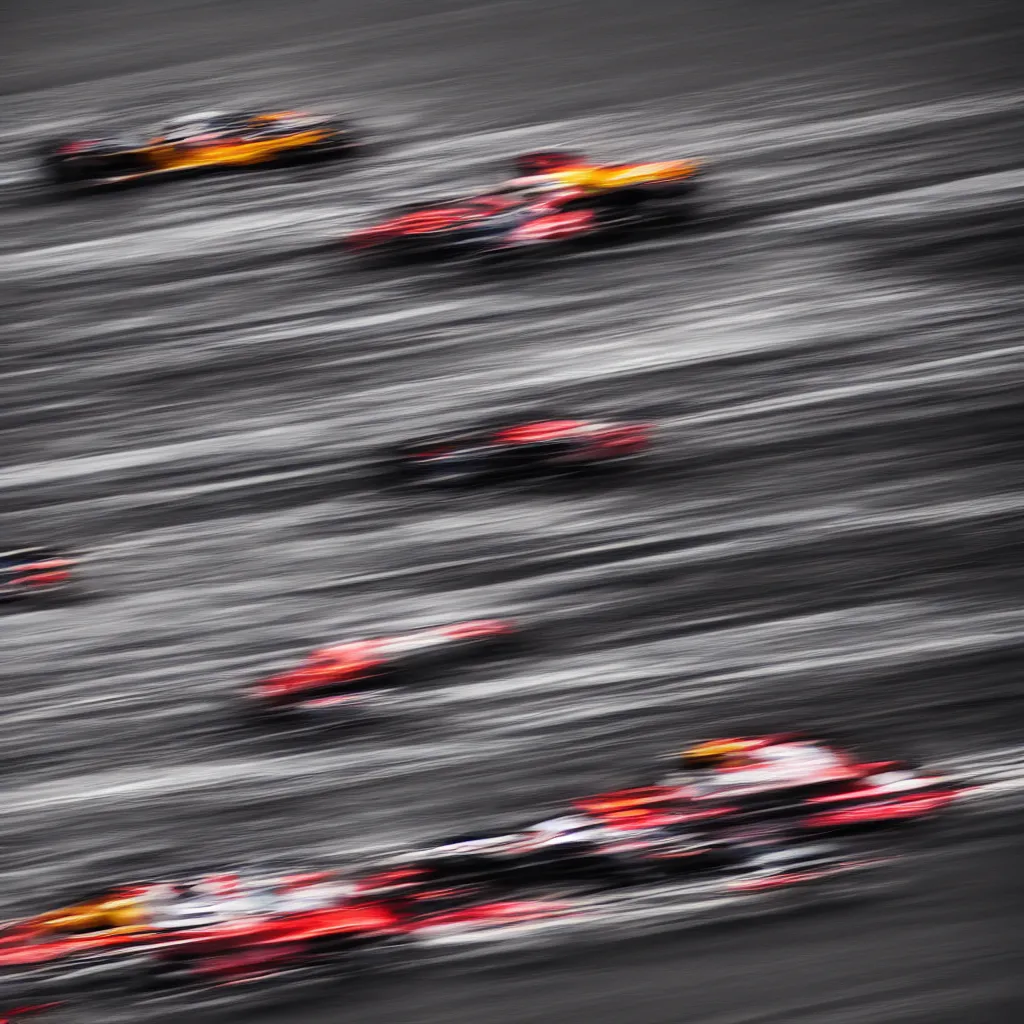 Prompt: racing cars in long exposure photographed by andreas gursky, sony a 7 r 3, f 1 1, ultra detailed,