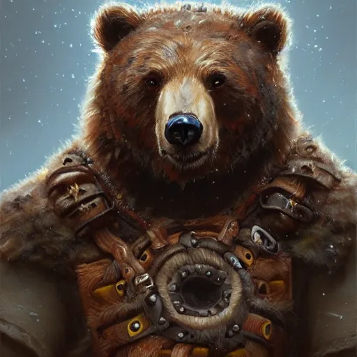 Prompt: a detailed portrait of a bear druid dressed with a leather armor, by justin gerard and greg rutkowski, digital art, realistic painting, dnd, character design, trending on artstation