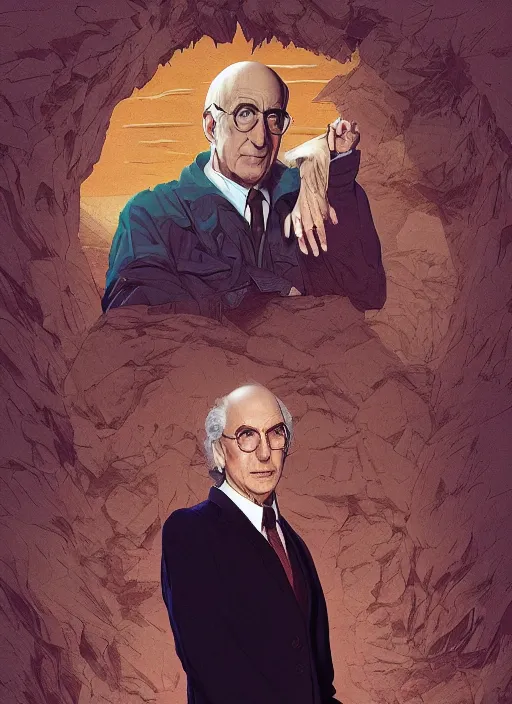 Prompt: twin peaks poster artwork by michael whelan and tomer hanuka, rendering of portrait of larry david, full of details, by makoto shinkai and thomas kinkade, matte painting, trending on artstation and unreal engine