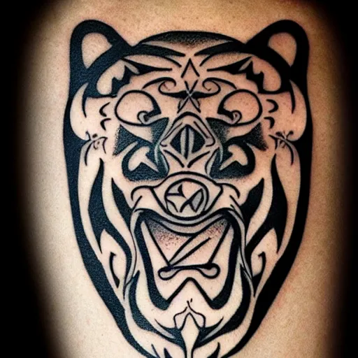 Image similar to concept tattoo design, stencil, bear, claws bear