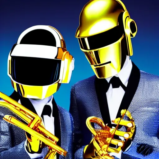 Prompt: Daft Punk playing trumpet, anime