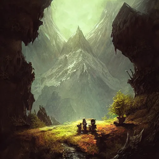 Image similar to Erebor the Lonely Mountain from the Hobbit, by Marc Simonetti