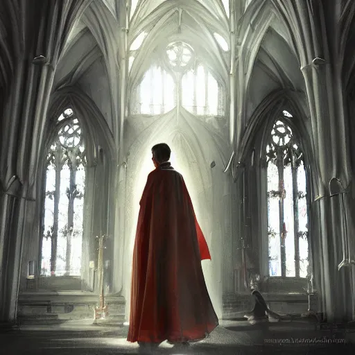Image similar to angel protecting man who is praying inside a gothic church by Stanley Artgerm Lau, WLOP, Rossdraws, James Jean, Andrei Riabovitchev, Marc Simonetti, Yoshitaka Amano, ArtStation, CGSociety