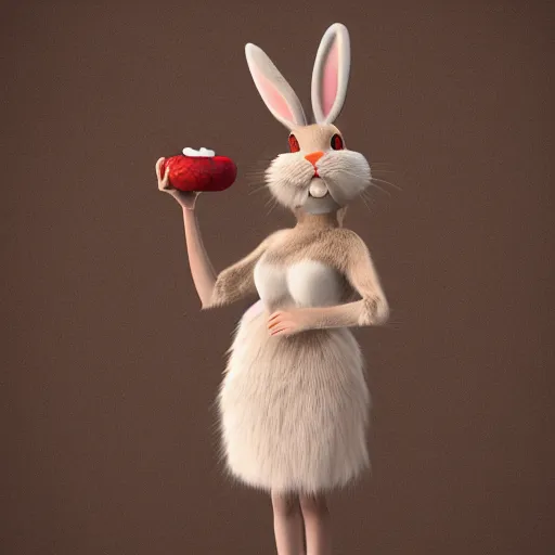 Image similar to beautiful fit furry female anthropomorphic rabbit wearing dress, full body, ultra realistic, vray, 5 5 mm