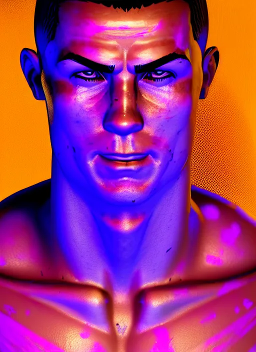 Image similar to glowwave portrait of cristiano ronaldo from borderlands 3, au naturel, hyper detailed, digital art, trending in artstation, cinematic lighting, studio quality, smooth render, unreal engine 5 rendered, octane rendered, art style by klimt and nixeu and ian sprigger and wlop and krenz cushart.