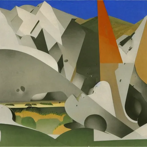 Image similar to painting of a lush natural scene on an alien planet by el lissitzky. beautiful landscape. weird vegetation. cliffs and water.