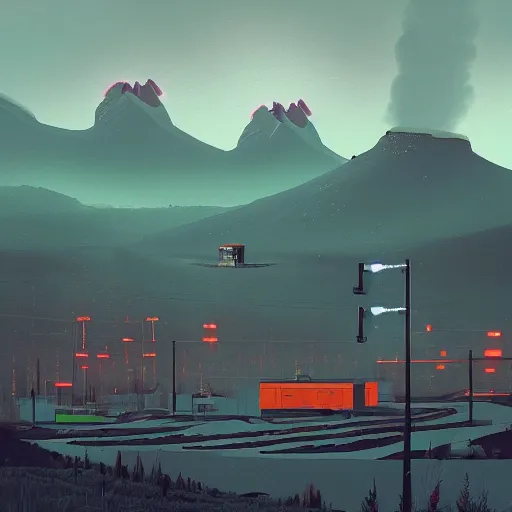 Prompt: a building in a stunning landscape by simon stalenhag, high contrast, detailed, digital paint