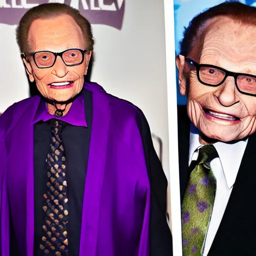 Prompt: larry king wearing a purple cloak like skeletor mad - magazine