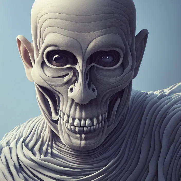 Image similar to portrait of Buddhist Monk as skeleton. intricate abstract. intricate artwork. by Tooth Wu, wlop, beeple, dan mumford. octane render, trending on artstation, greg rutkowski very coherent symmetrical artwork. cinematic, hyper realism, high detail, octane render, 8k, iridescent accents