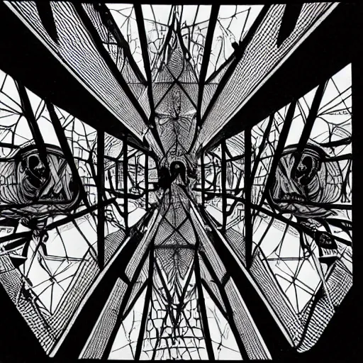 Image similar to MC Escher, DMT, black and white light installation