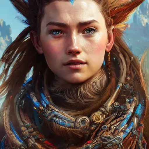 Image similar to ultra realistic illustration of aloy from horizon zero dawn, intricate, elegant, highly detailed, digital painting, artstation, concept art, smooth, sharp focus, illustration, art by artgerm and greg rutkowski and alphonse mucha