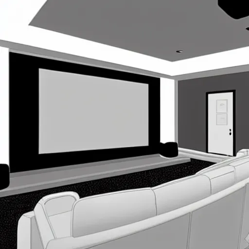 Image similar to a modern home movie theater, sleek, stylish, comfortable, charcoal sketch, professional