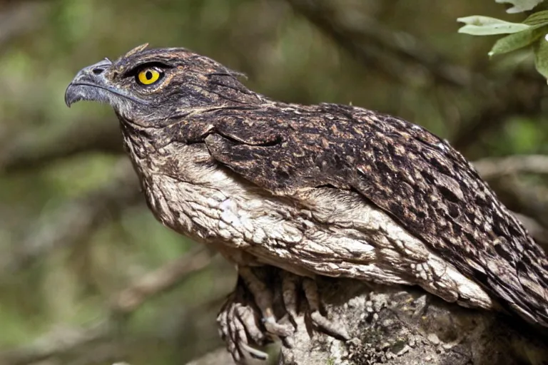 Prompt: !!!!!!! human nightjar werecreature, photograph captured at woodland creek