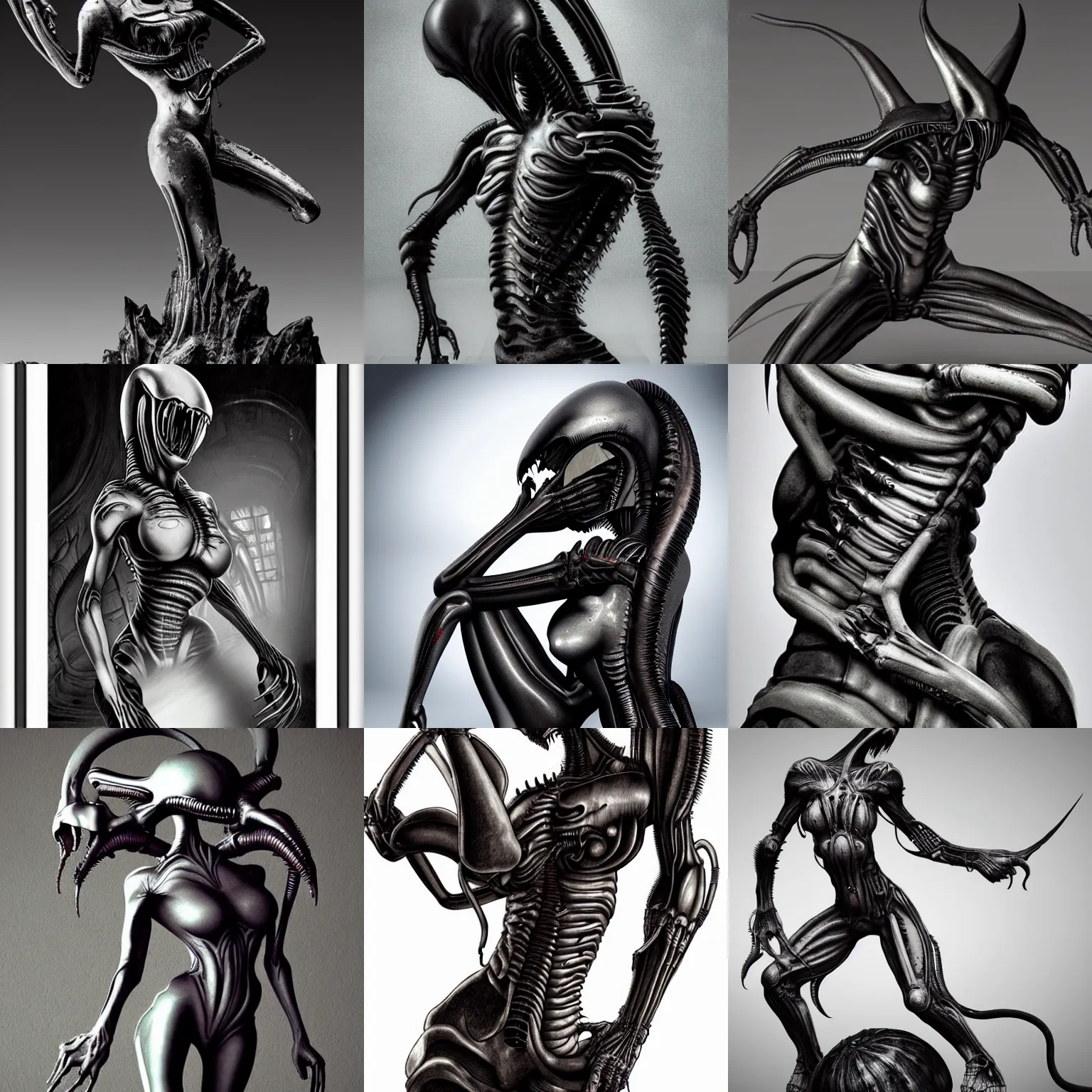 Prompt: giger xenomorph alien female posing artistic elegant beautiful model