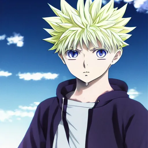 Prompt: portrait of adult killua zoldyck ( hunter x hunter ), anime fantasy illustration by makoto shinkai and tomoyuki yamasaki, madhouse, ufotable